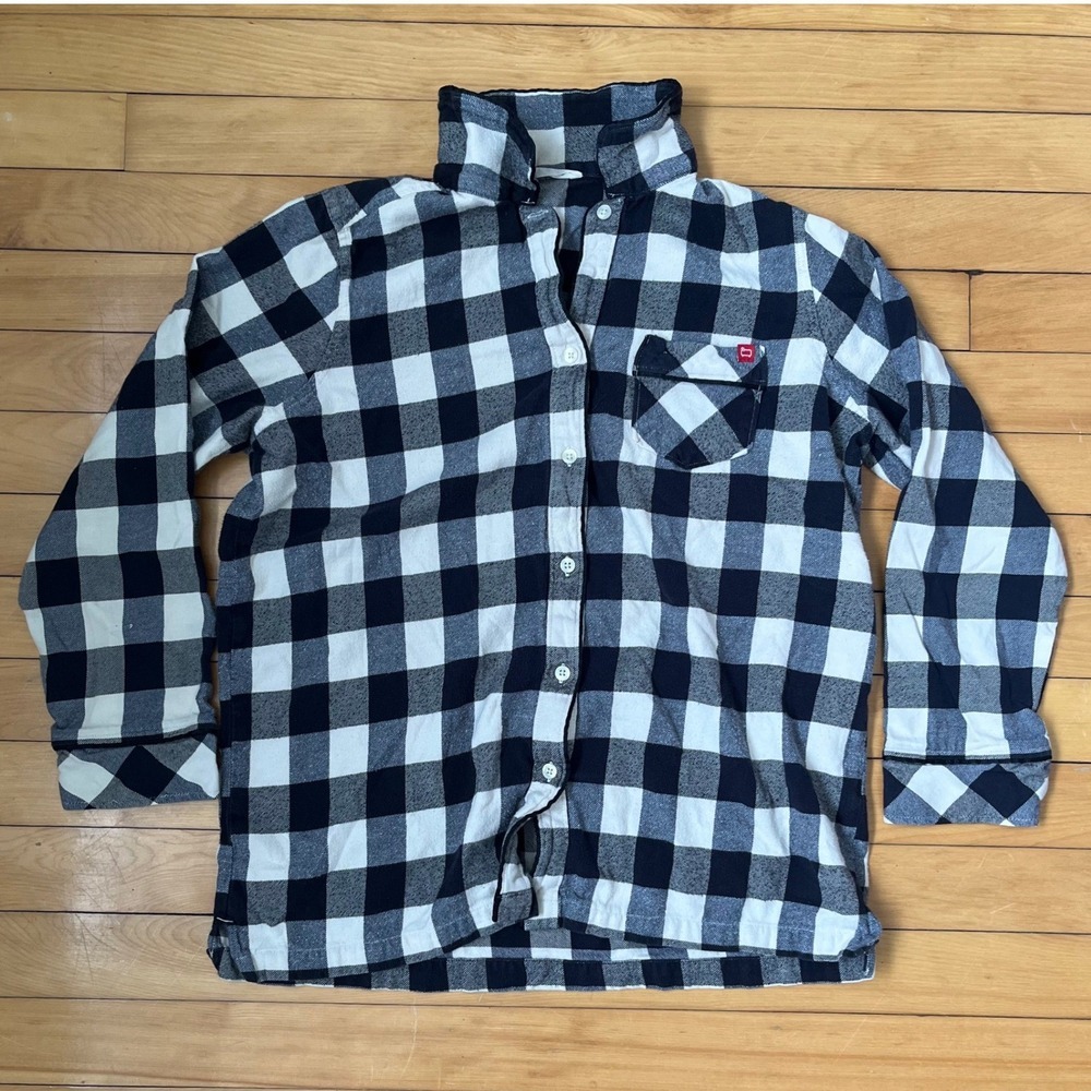 Woolrich Mens Buffalo Check Flannel Shirt Black White Button Down Size M